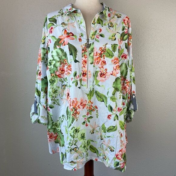 NWT Tommy Hilfiger Floral Half Zip Tunic Top Size 2X - Picture 1 of 8